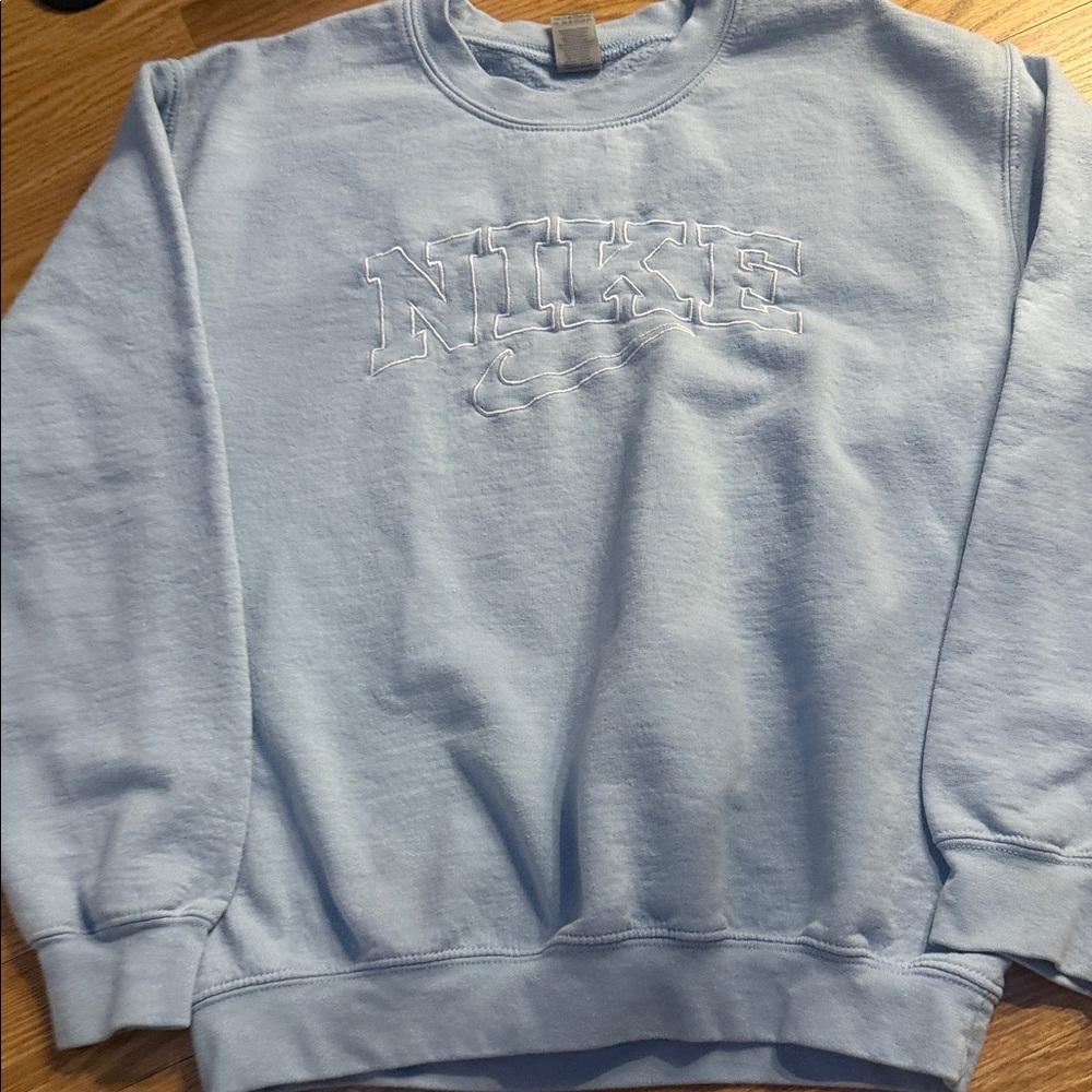 Light Blue Nike Costumized Embroidered Logo Crewneck Sweatshirt